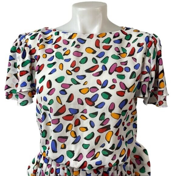Vintage LTD by Roberta Colorful Polka Dot 80s 70s Dress Size Small - Picture 3 of 10
